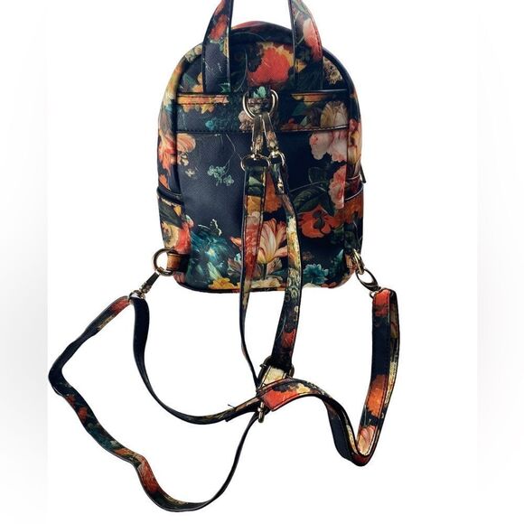 Bebe Bag Black Pink Floral Melissa Medium Studded Vegan Small Backpack - Picture 4 of 7